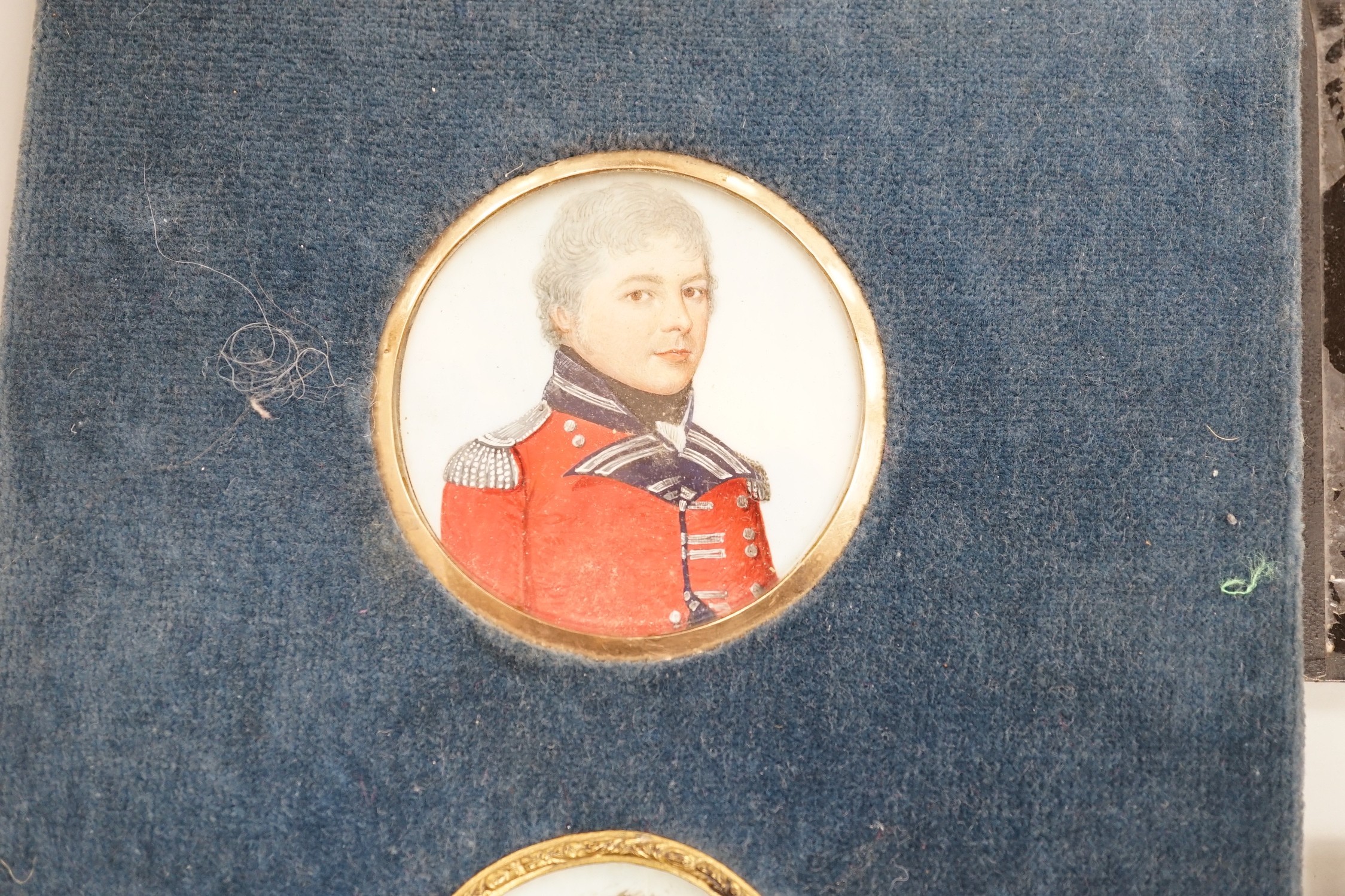 Of Military interest: five portrait miniatures relating to the Roome Family. To include the subjects of: General William Roome (1771-1845), General Frederick Roome (1783-1845), Caroline Roome, all three watercolour on iv